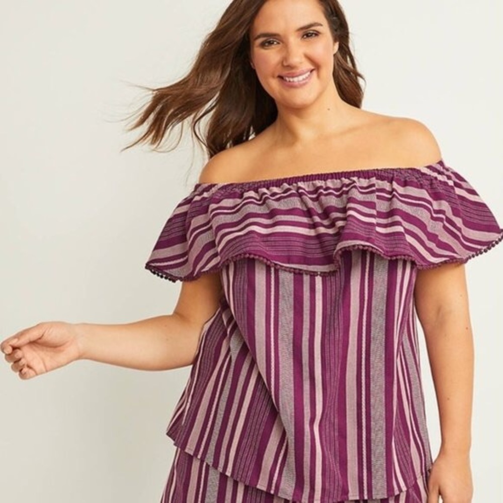 LANE BRYANT | Stripes Off Shoulder Blouse